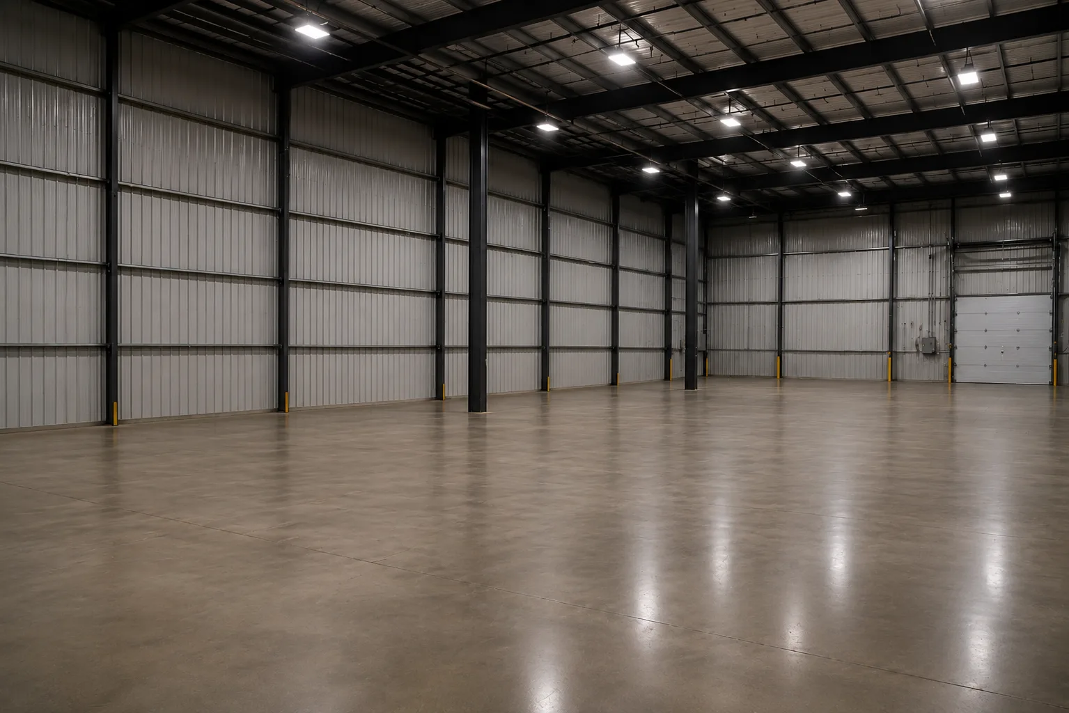 A cleared, broom-swept interior space after a full cleanout.